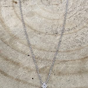 Necklace Joze diamond set by one zircon in silver – Collier Joze Losange serti d’un zircon en argent