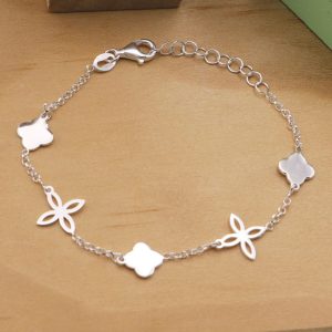 Bracelet croix romanes et fleurs alternées en argent massif