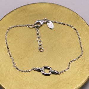 Bracelet petite maille ovale et cordages en Argent massif