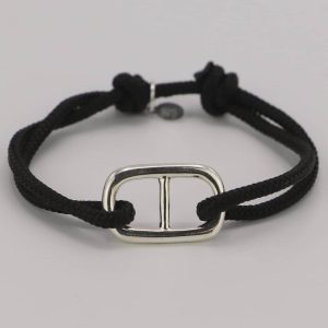 Bracelet homme en nylon et maille marine brillante en Argent massif