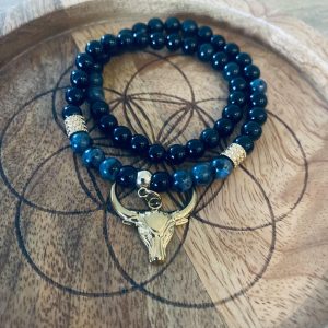 Bracelet Double Pierres Obsidienne – Tête de Buffle