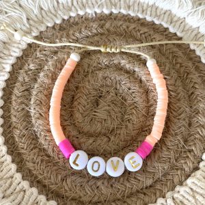 Bracelet perles Heishi &lsquo;Love Corail&rsquo; – Enfant