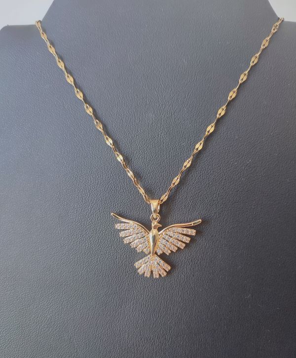 Collier phœnix phénix acier inoxydable pendentif plaqué or – Bijou spirituel – Image 3