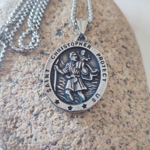 Collier Saint Christophe protection trajet acier inoxydable mixte femme homme _ Bijou spirituel