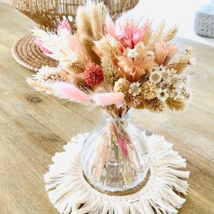 Fleurs séchées avec son vase et sous vase bohème