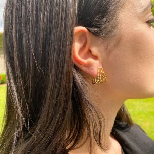 Earrings creole Joze three lines with balls in yellow gold plated – Boucles d’oreilles créoles Joze Trois lignes perlées en plaque or jaune