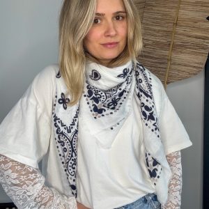 Foulard bandana blanc et marine Iris