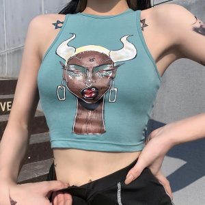 Débardeur bleu – Femme noire