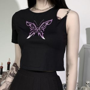 T-shirt épaule gauche dénudée – Papillon