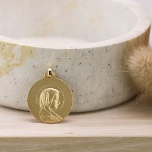 Médaille de baptême Vierge jeune en Or jaune 9 carats