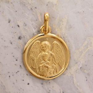 Médaille de baptême Ange Gardien en Or jaune 18 carats