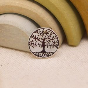 Médaille de baptême Arbre de vie en Or blanc 18 carats et nacre