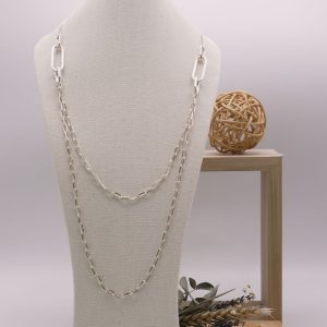 Sautoir Évolutif Double-Rang mailles ovales granitées en Argent massif