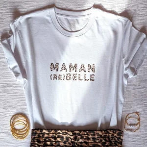 T-shirt Maman Rebelle – léopard blanc