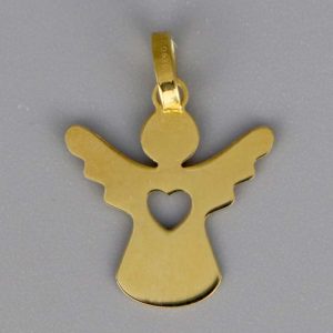 Médaille de baptême Ange et cœur en Or jaune 18 carats
