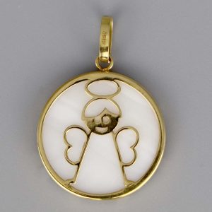 Médaille de baptême Ange Or jaune 18 carats et nacre