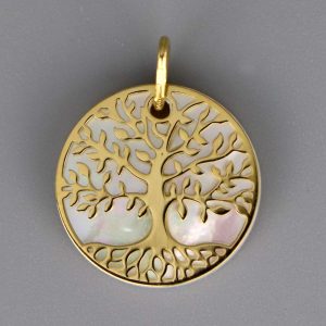 Médaille de baptême Arbre de vie en Or jaune 18 carats et nacre
