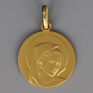 Médaille de baptême Vierge de face en Or jaune 18 carats
