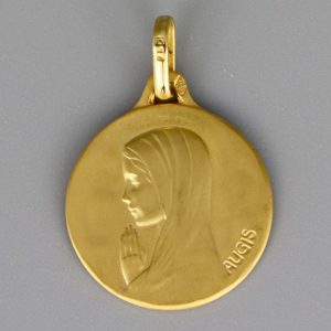 Médaille de baptême Vierge aux mains jointes en Or jaune 18 carats 18 mm