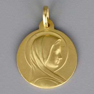 Médaille de baptême Vierge au halo en Or jaune 9 carats