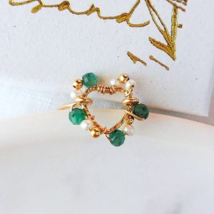 Bague cœur IDYLLE tissage Emeraude
