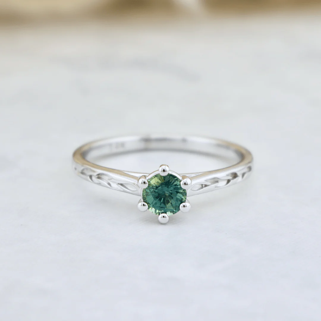 Bagues Ensemble d'alliances en or 14K - 18K ou platine et saphir Bleu - Vert – Image 5