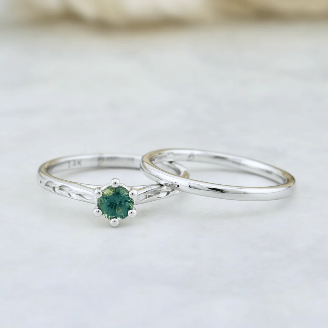 Bagues Ensemble d'alliances en or 14K - 18K ou platine et saphir Bleu - Vert – Image 9