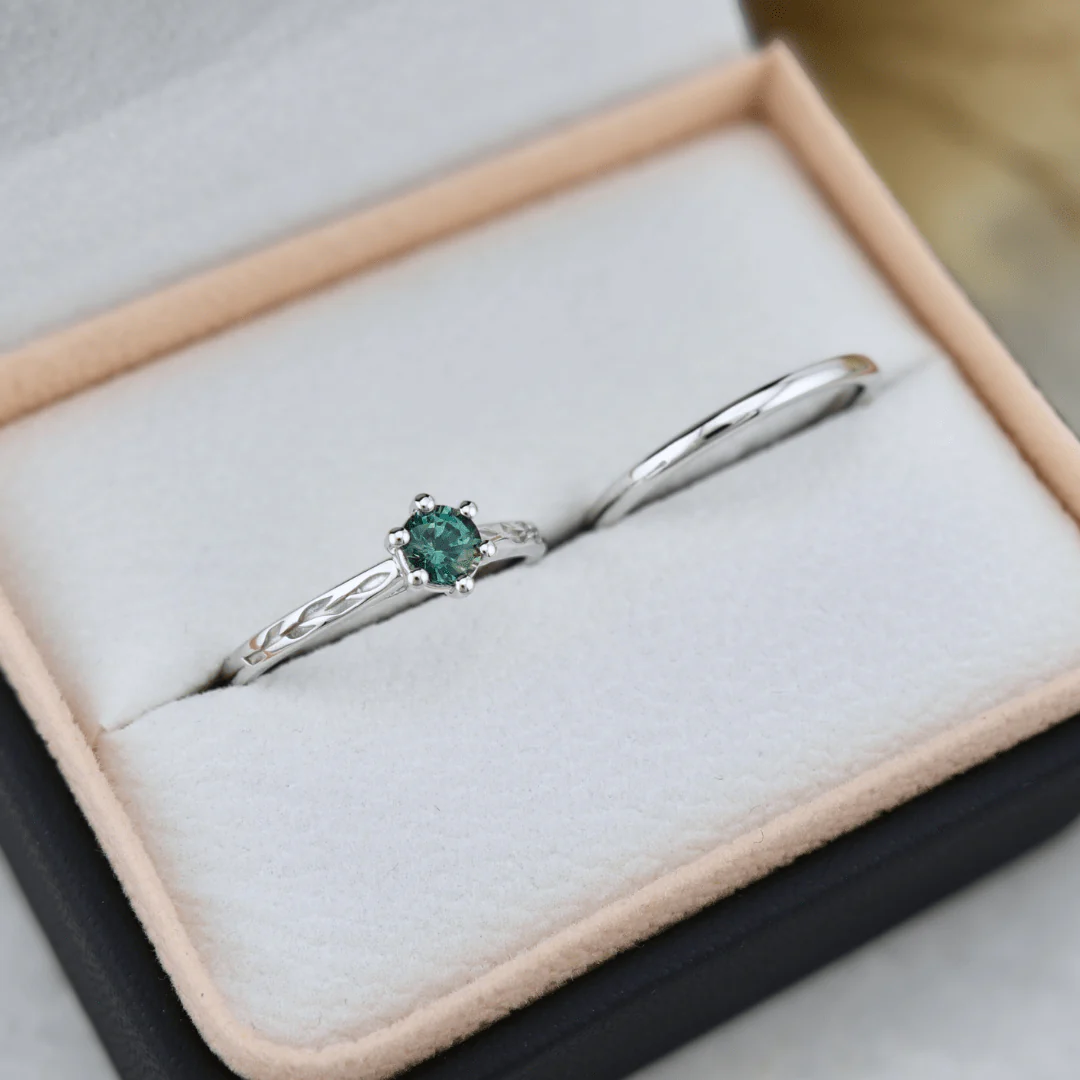 Bagues Ensemble d'alliances en or 14K - 18K ou platine et saphir Bleu - Vert – Image 7