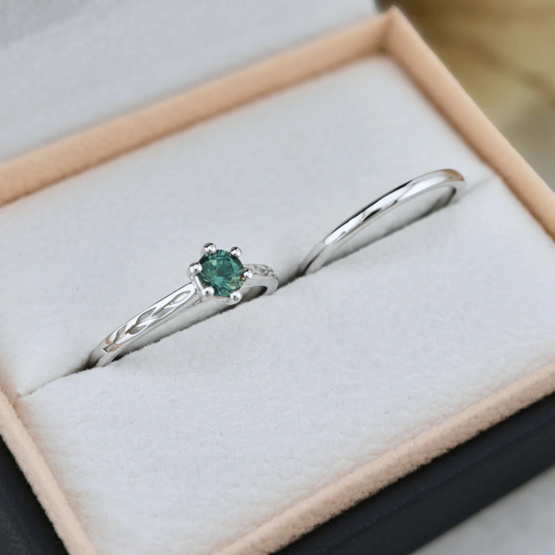 Bagues Ensemble d'alliances en or 14K - 18K ou platine et saphir Bleu - Vert – Image 4