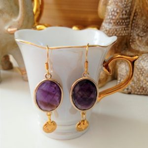 Boucles d’oreille améthyste pour Femme acier inoxydable – Fait main – Bijou énergétique