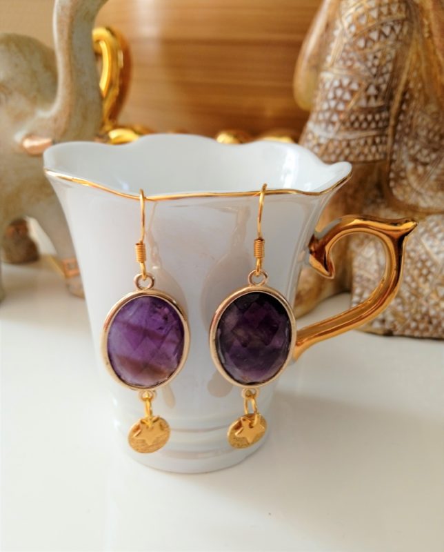 Boucles d’oreille améthyste pour Femme acier inoxydable – Fait main – Bijou énergétique