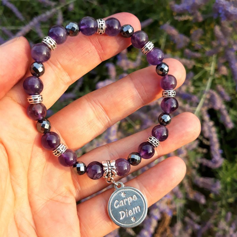 Bracelet Bien-être améthyste et hématite Femme – Fait main France – Bijou d’âme – Image 2