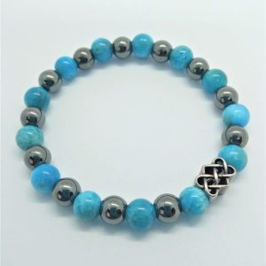 Bracelet apatite bleue hématite Réconfort et Protection Homme Femme. Fait main France – Bijou énergétique