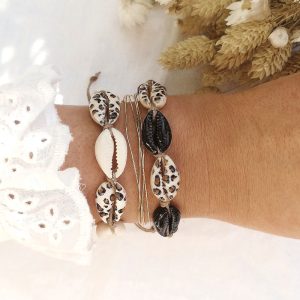 Bracelet coquillages GRAOU (blanc ou noir)