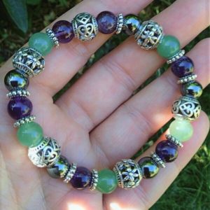 Bracelet Courage femme améthyste, aventurine et hématite – Fait main France – Bijou énergétique