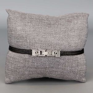 Bracelet homme acier rhodié brillant et synthétique noir