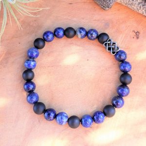 Bracelet Zen lapis lazuli, agate noire pour Homme – fait main France – Bijou d’âme