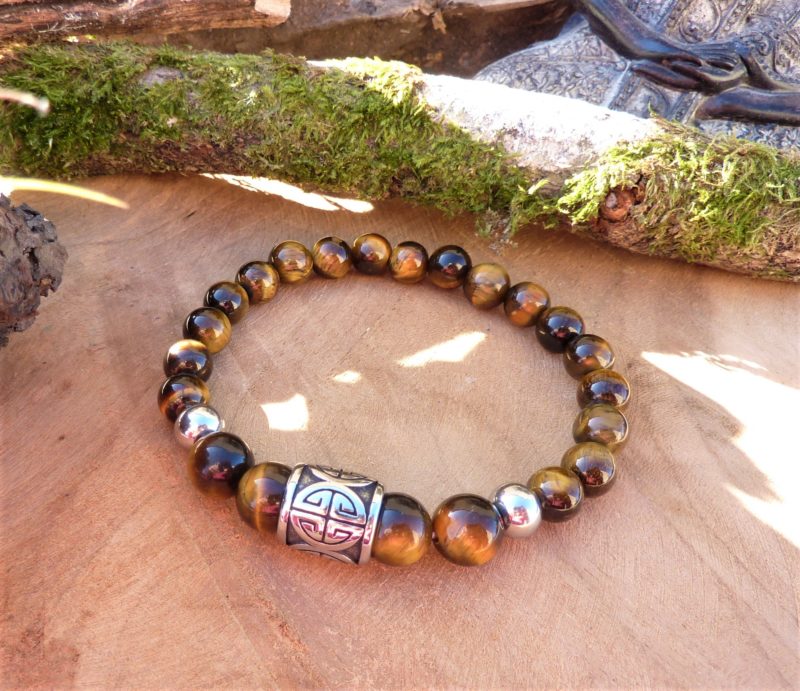 Bracelet Bouclier œil de tigre – Mixte – Fait main France – Bijou d’âme – Image 2