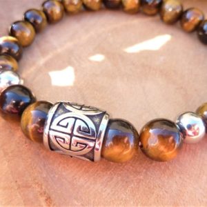 Bracelet Bouclier œil de tigre – Mixte – Fait main France – Bijou d’âme