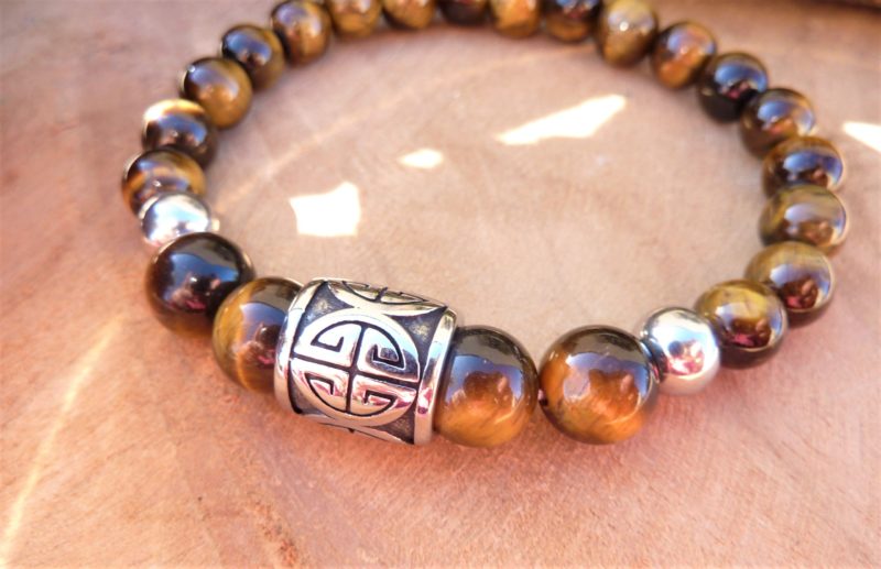 Bracelet Bouclier œil de tigre – Mixte – Fait main France – Bijou d’âme