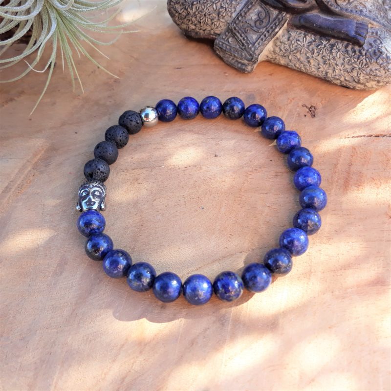 Bracelet lapis lazuli homme, lave pour Homme – fait main France – Bijou énergétique – Image 2