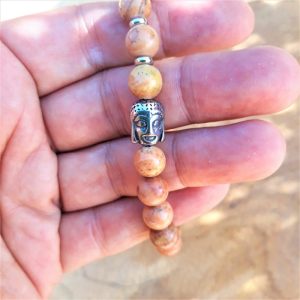 Bracelet Ancrage bois fossile tibétain mixte avec acier inoxydable – Fait main France