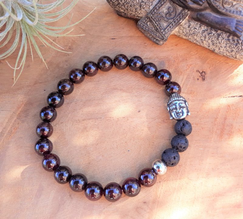 Bracelet Force et Courage grenat pour Homme – Fait main – Bijou énergétique