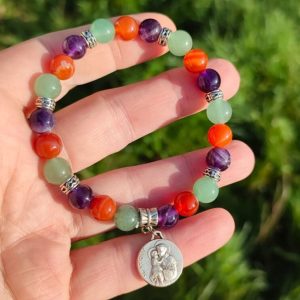 Bracelet Saint Antoine de Padoue avec médaille qualité, pierres mixtes  – Bijou spirituel fait main