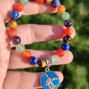 Bracelet Saint Michel archange pierres naturelles _ Fait main Carpe diem Bretagne depuis 2017