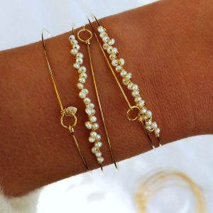 Set de joncs MERCURY TISSAGE PERLES (gold filled ou argent 925)