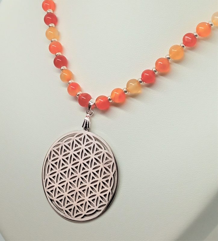 Collier cornaline naturelle avec pendentif Fleur de Vie – Fait main France – Bijou énergétique – Image 2