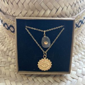 Collier double &lsquo;Oeil protecteur – Pierre Labradorite