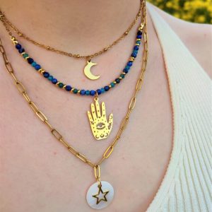 Collier Intuition Divine acier inoxydable or perles naturelles – Bijou spirituel