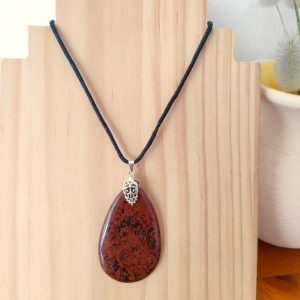 Collier obsidienne femme avec cordon coton _ Fait main en France